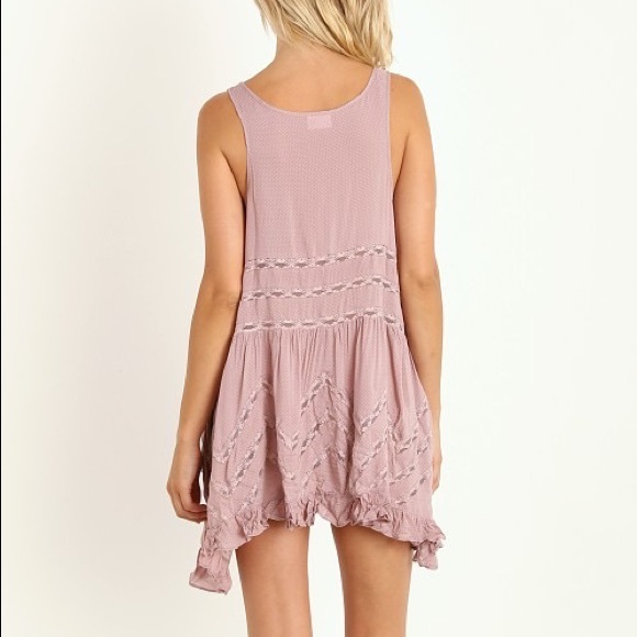 FREE PEOPLE Dress | Slip Voile Trapeze | Mauve | Lace cut out | Size XS, S, M - Picture 3 of 11